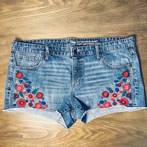 GAP Sexy Boyfriend Short Denim Shorts Embroidered Floral Raw Hem Women 16